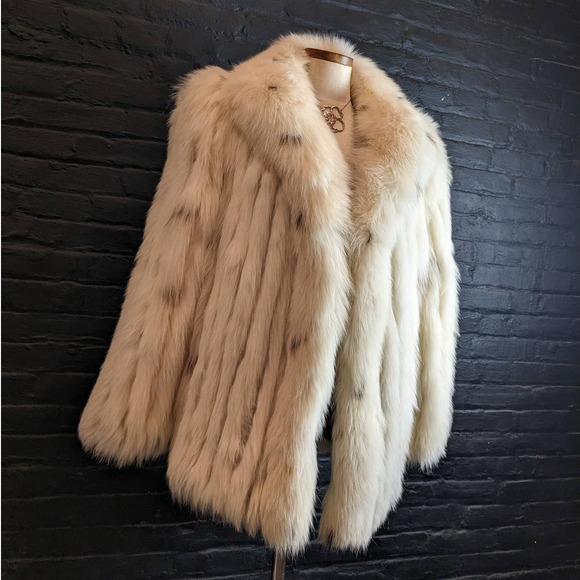 Vintage Designer Genuine Fox Fur Oversize Fluffy Dyed Spotted Furry Jacket Coat - Picture 9 of 14